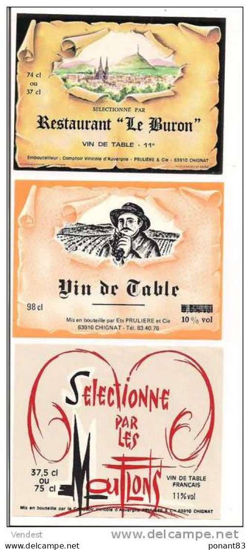 Etiquettes Vin D'Auvergne: Le Buron ( Cathédrale Clermont Et Vierge Veyre Monton ) , Prulière à Chignat Et Les Mouflons - Collections & Sets