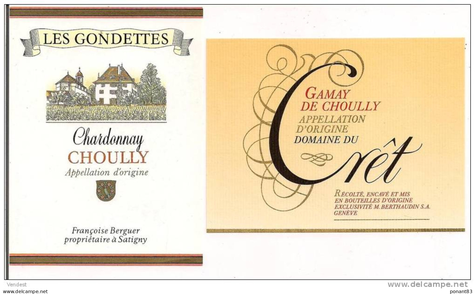 Etiquettes Vin De Suisse:  Choully: Chardonnay Les Gondettes Et Gamay Domaine Du Crêt - - Verzamelingen, Voorwerpen En Reeksen