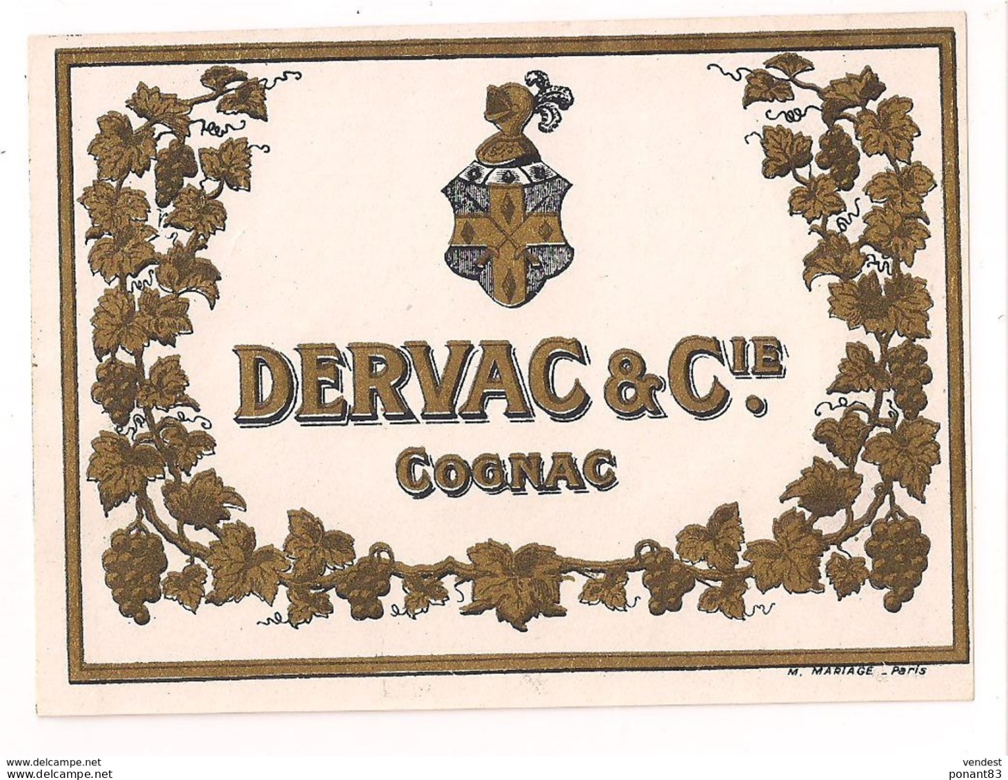 Etiquette  De Cognac Dervac & Cie -  Imprimeur Mariage - En Chromo-litho, Motif Or  - - Witte Wijn