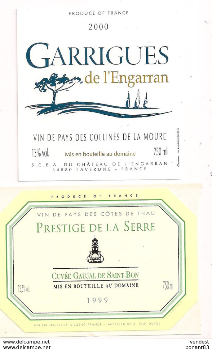 Etiquettes Garrigues De L'Enguerran 2000 Collines De La Moure Et Prestige De La Serre 1999 Côtes De Thau - - Languedoc-Roussillon