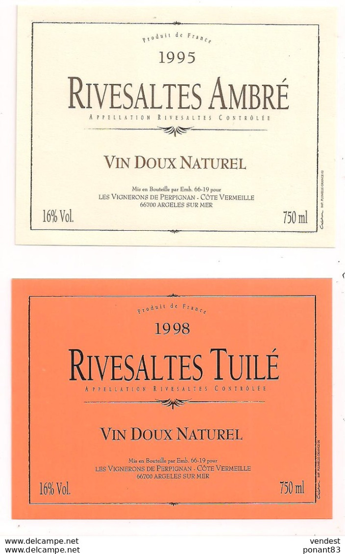 Etiquettes  Rivesaltes Ambré 1995 Et Tuilé 1998 - Les Vignerons De Perpignan, Argelès - Neuves - - Languedoc-Roussillon