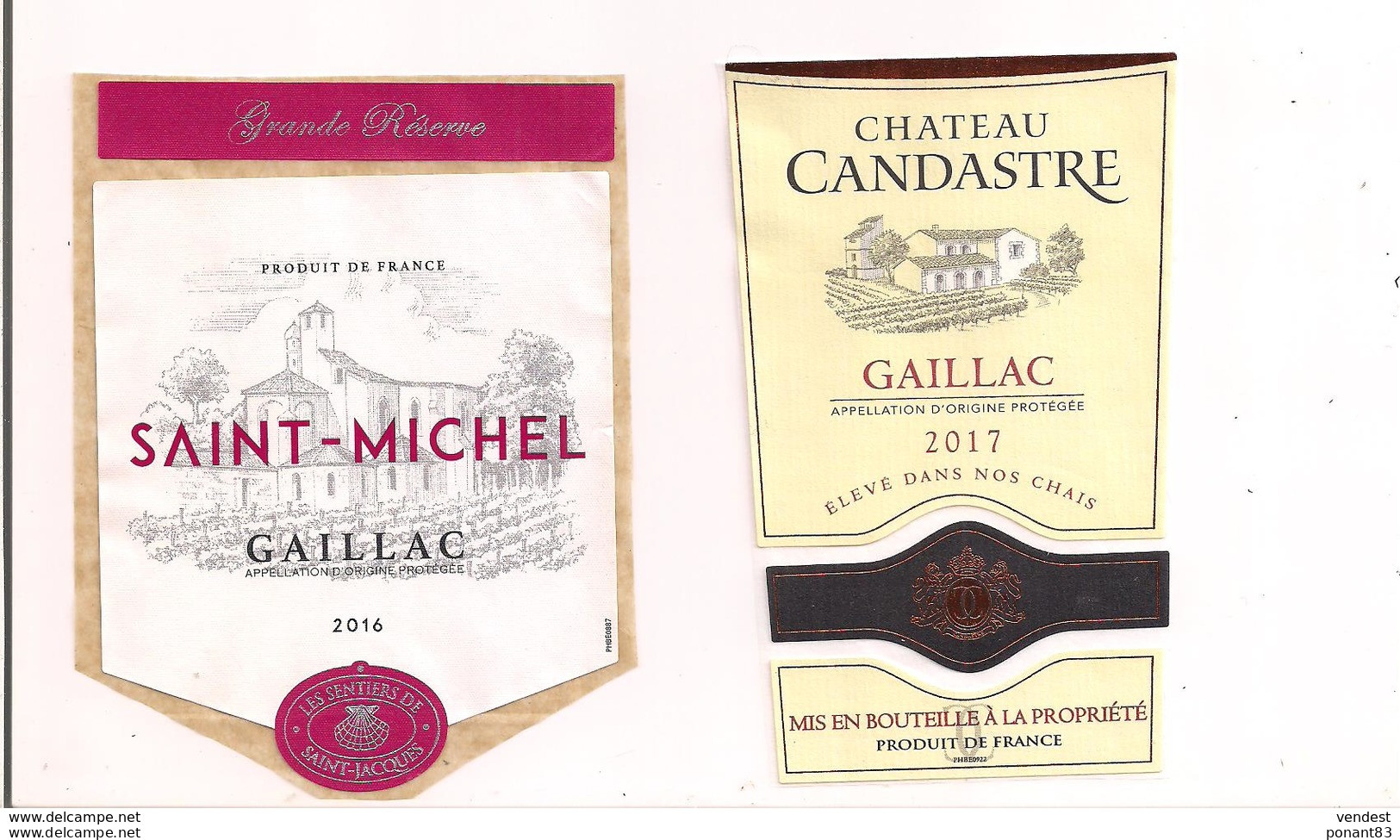 Etiquettes  Décollées Gaillac Saint Michel 2016 Grande Réserve Et Château Candastre 2017 - - Gaillac