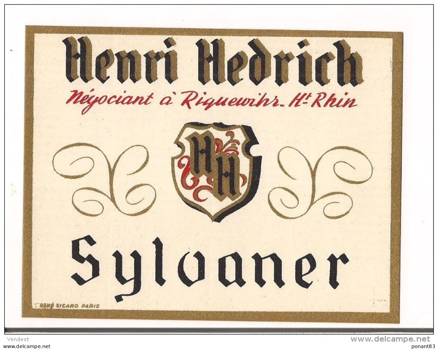 Etiquette Sylvaner Henri Hedrich à Riquewhir - - Weisswein