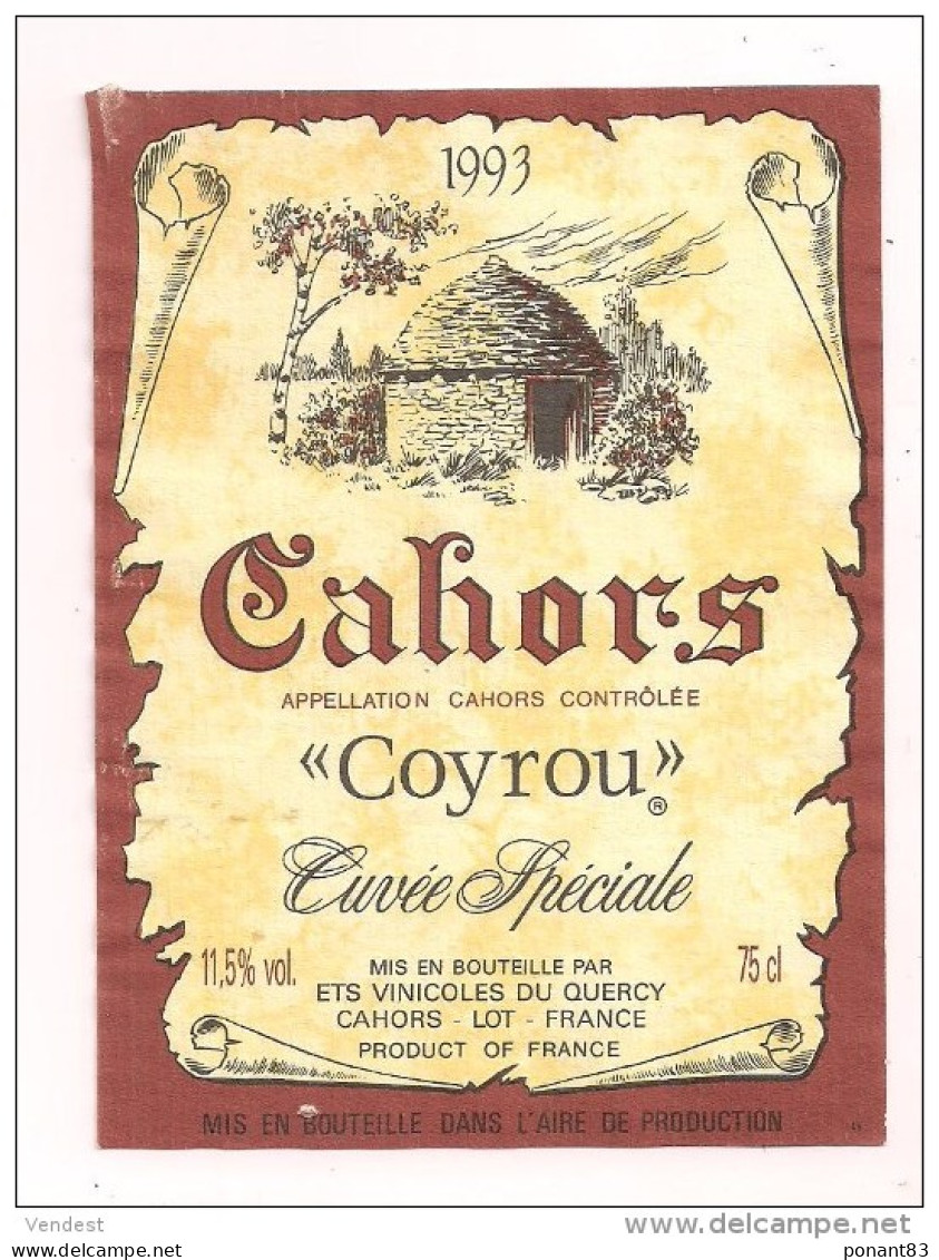 étiquette Cahors - 1993 - Coyrou -  Cuvée Spéciale - Ets Viticoles Du Quercy - - - Cahors