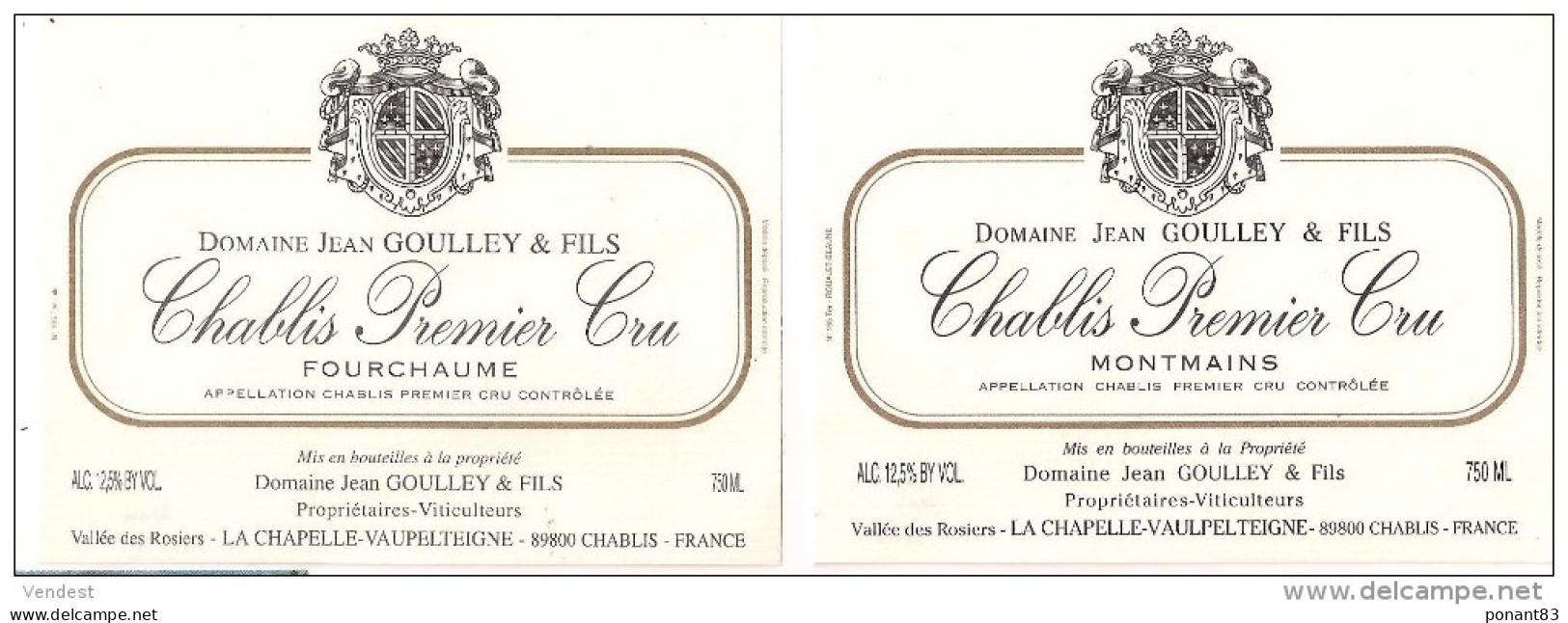 Etiquettes Vin De CHABLIS : Premier Cru Fourchaume Et Montmains , La Chapelle Vaulpelteigne, Yonne - - White Wines