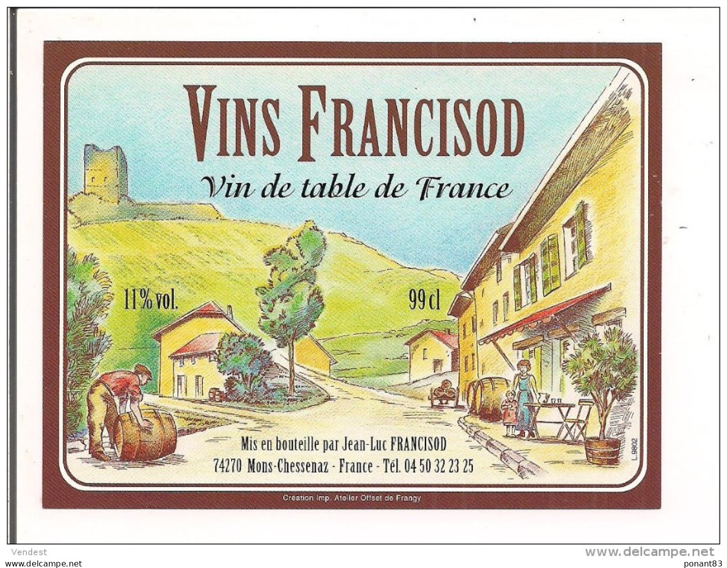 Etiquette: Vin FRANCISOD, Vin De Table à Mont-Chessenaz ( 74 ) - Witte Wijn