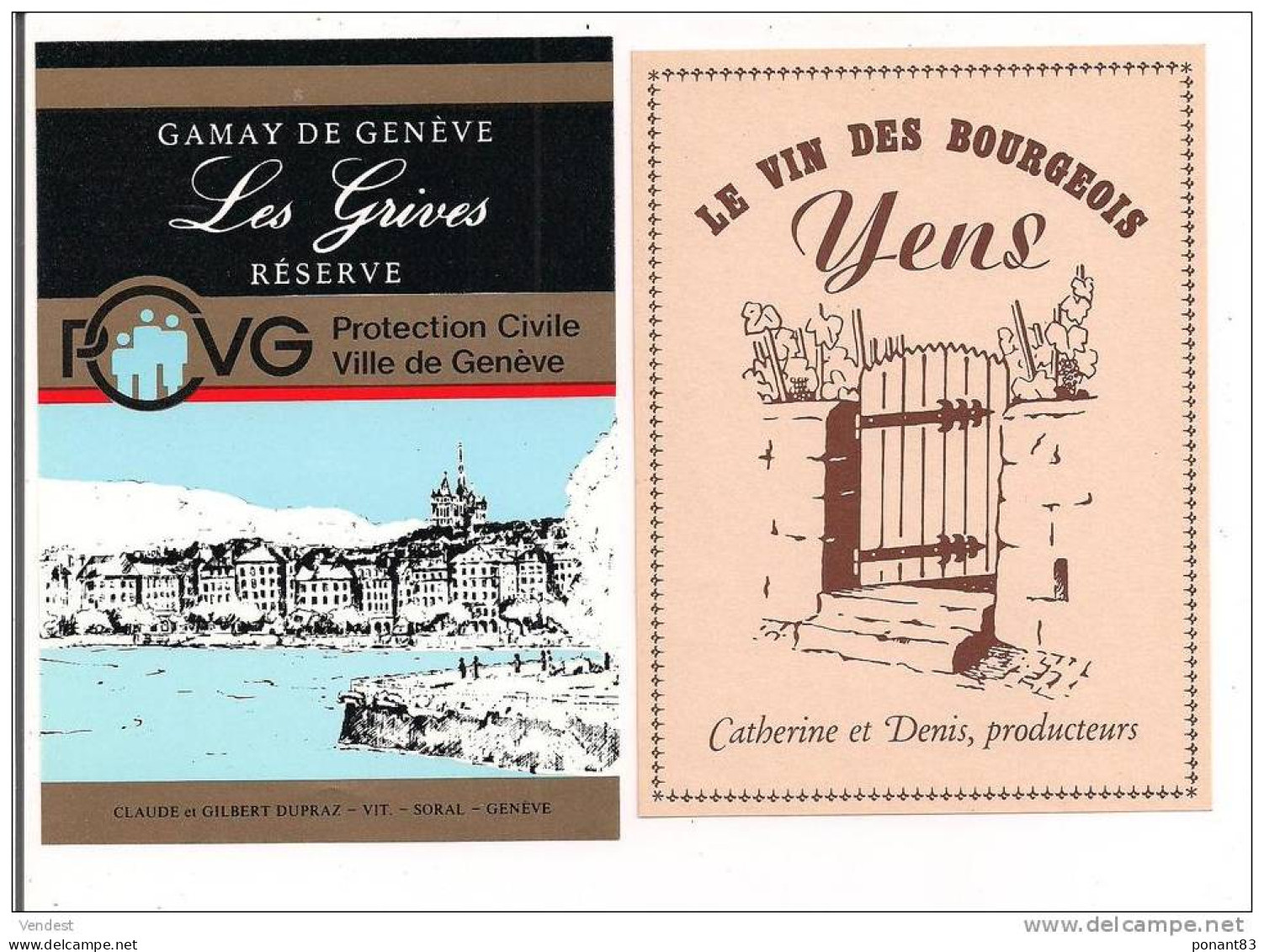 Etiquettes Vin De Suisse:  Gamay De Genève Réserve PCVG Et Le Vin Des Bourgeois Yens  - - Verzamelingen, Voorwerpen En Reeksen