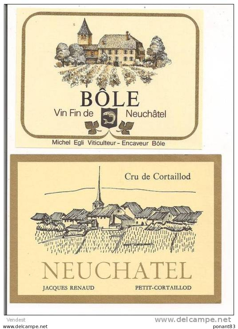 Etiquettes Vin De Suisse: Neuchâtel : Bôle M.Egli Et Cru De Cortaillod J.Renaud - - Verzamelingen, Voorwerpen En Reeksen