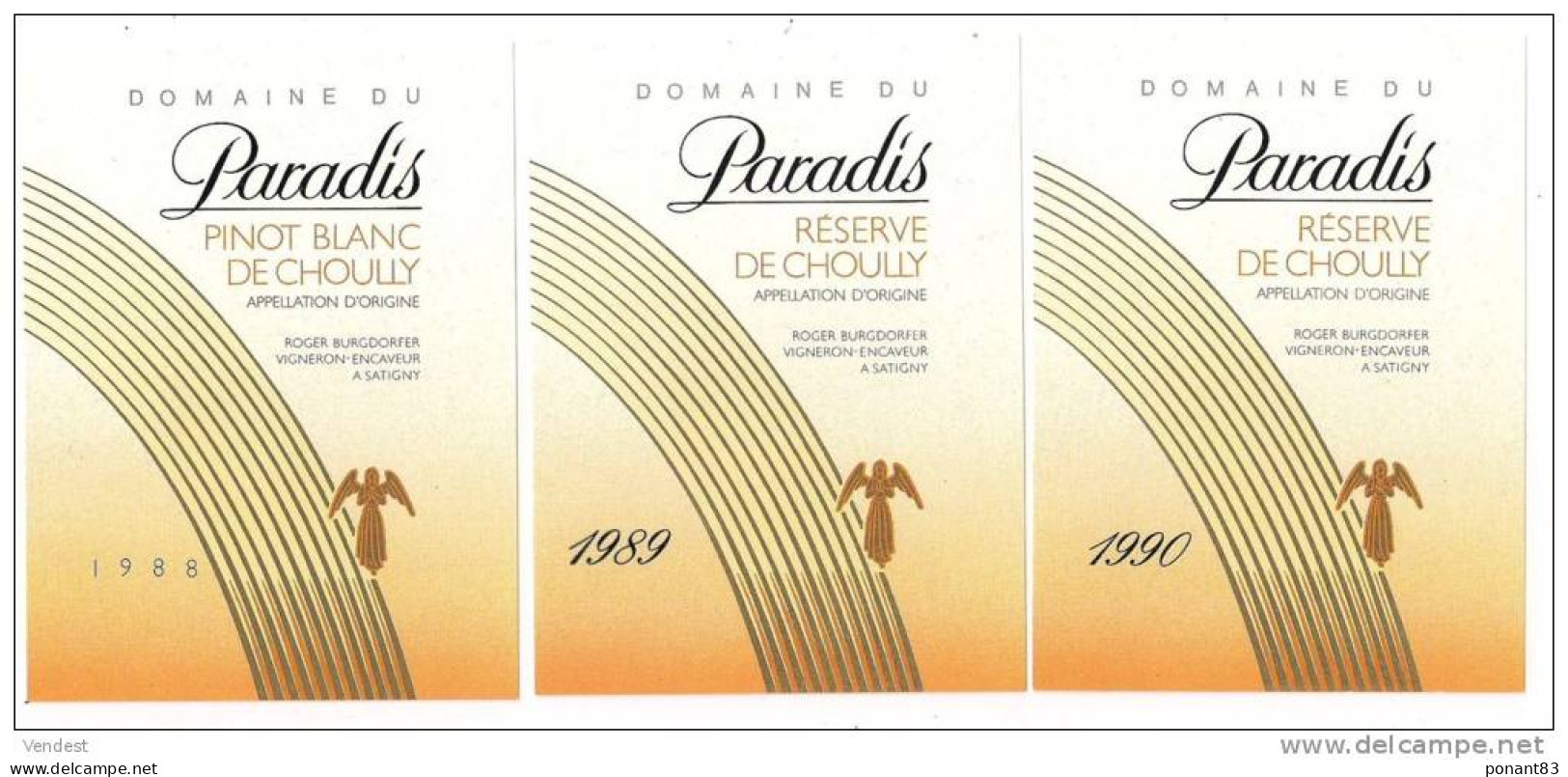 Etiquettes Vin De Suisse: Paradis Choully R.Burgdorfer Pinot Blanc 1988, Réserve Choully 1989 Et 1990 - - Colecciones & Series