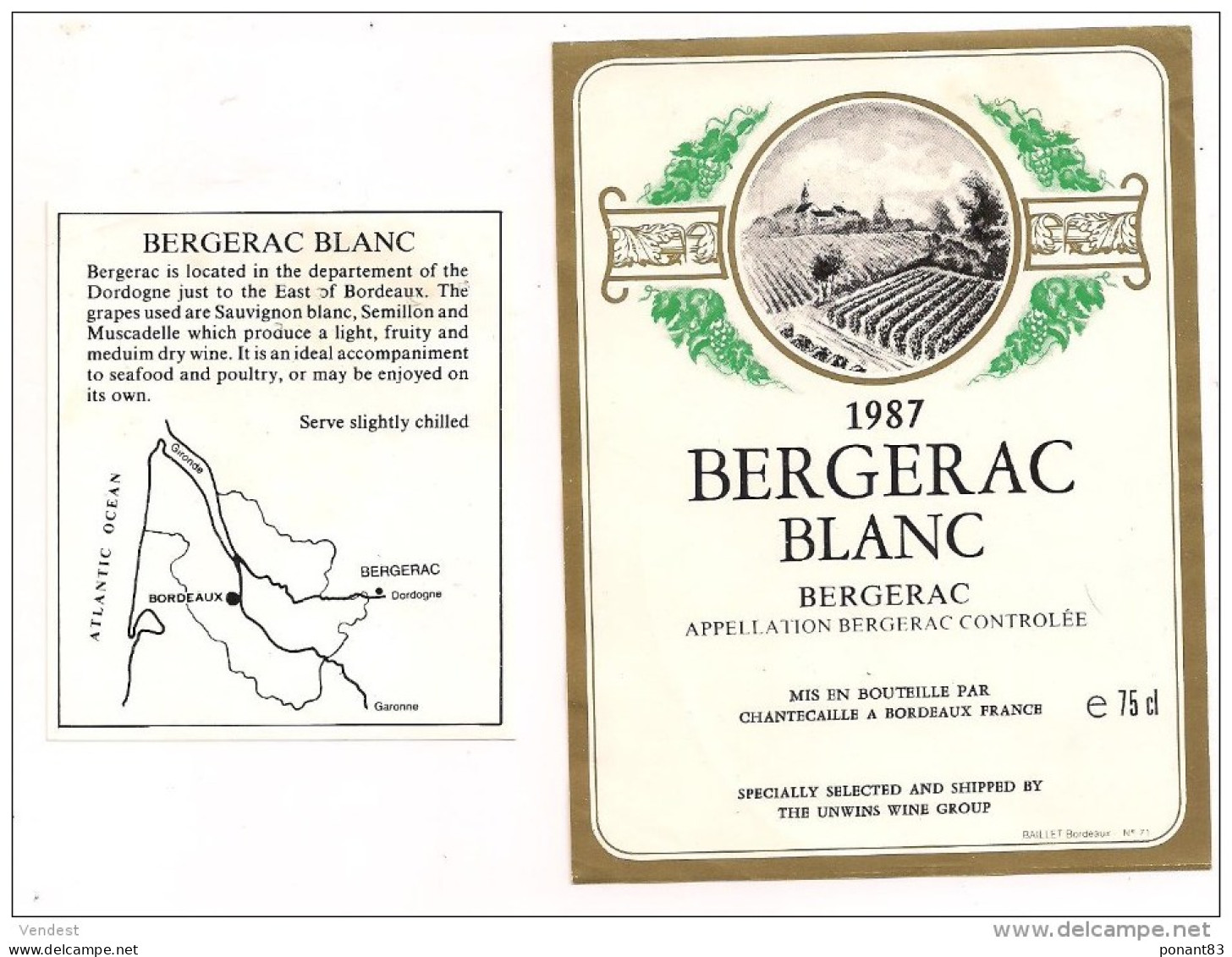 étiquette Bergerac Blanc  - 1987 - Imp. Baillet, Bordeaux - - Bergerac