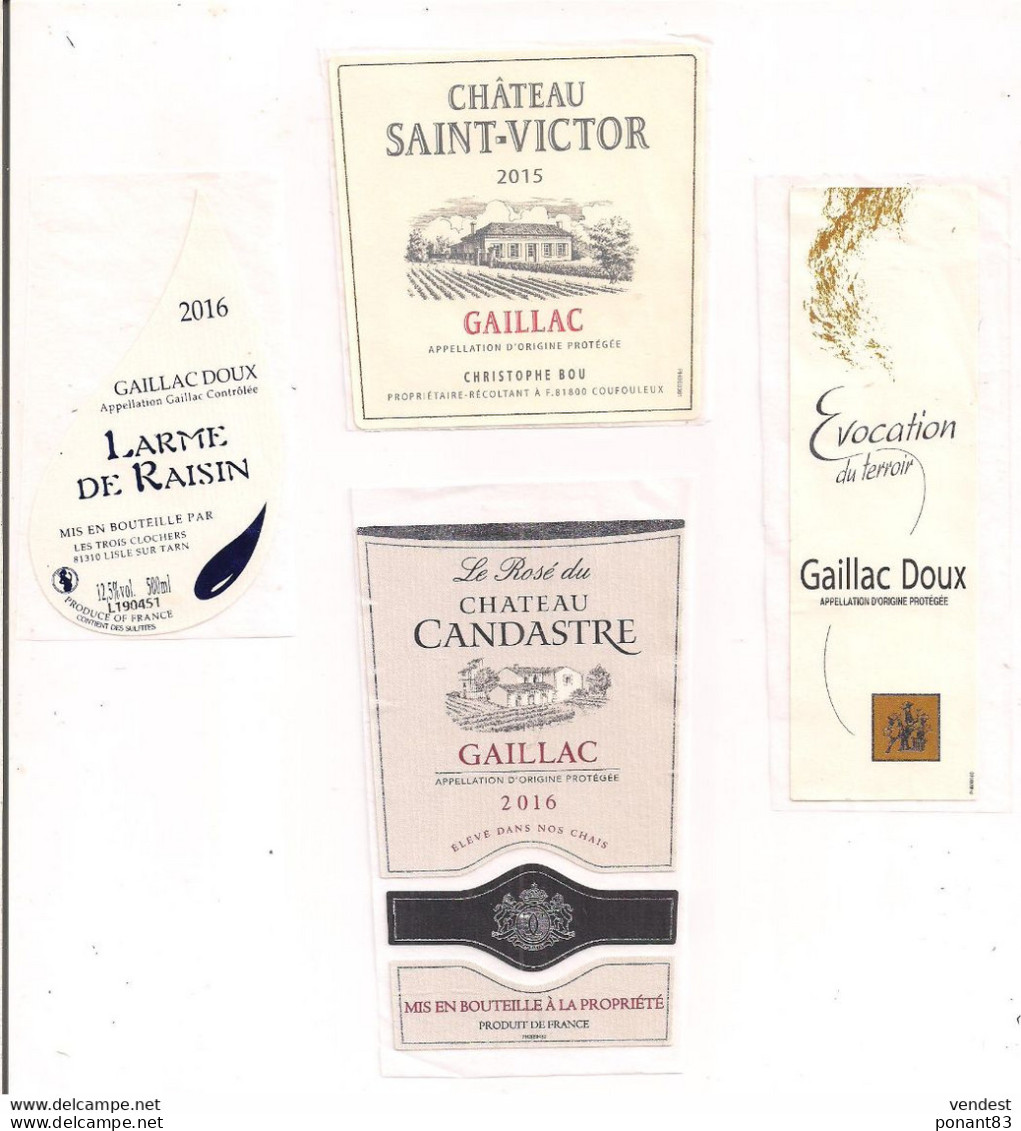 étiquettes Décollées  Gaillac 2015,2016  Château Saint-Victor, Larme De Raisin, évocation Du Terroir, Château Candastre. - Gaillac