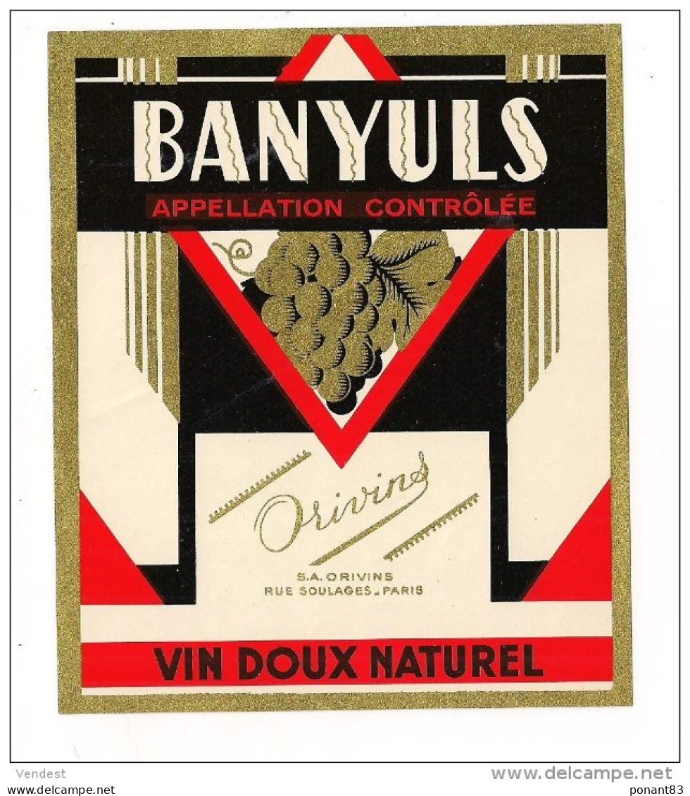 étiquette Banyuls Appellation Contrôlée - Vin Doux Naturel - Orivins - - Languedoc-Roussillon