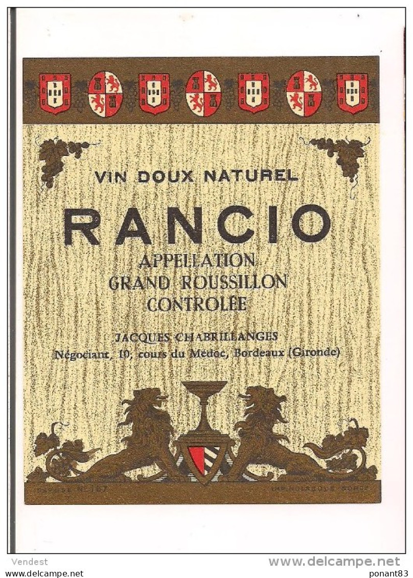 étiquette Rancio Appellation Grand Roussillon  - Vin Doux Naturel - Imp. Nolasque - - Languedoc-Roussillon