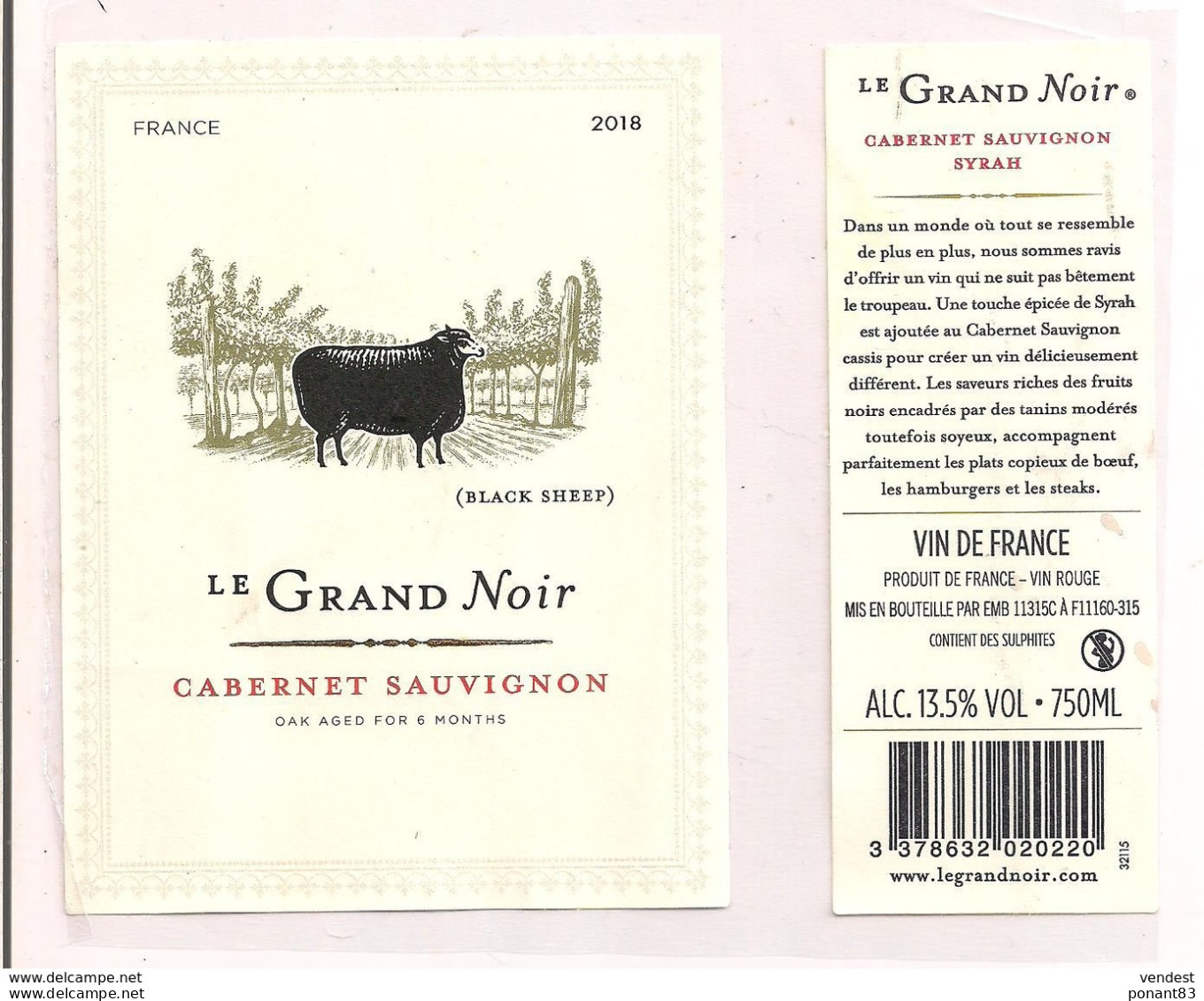 Etiquette Décollée  Le Grand Noir - Black Sheep 2018 - Cabernet Sauvignon - Vieilli En Fût De Chêne Pendant 6 Mois - - Languedoc-Roussillon