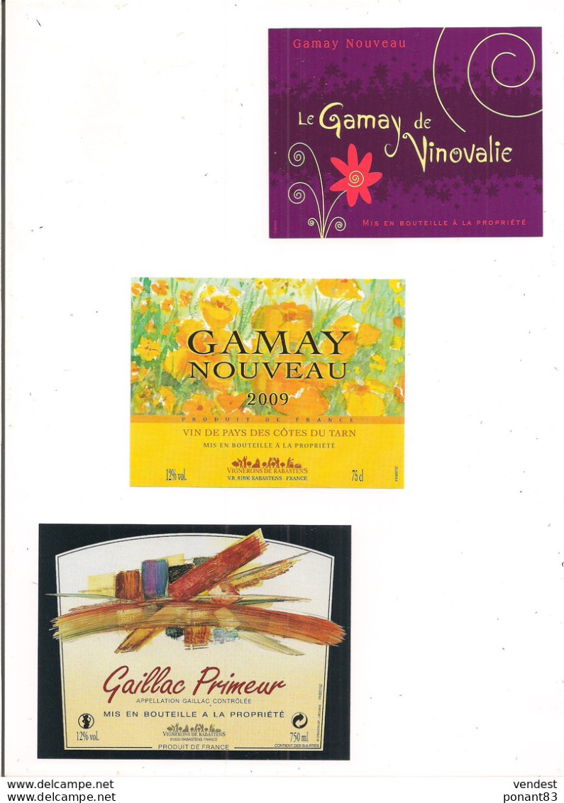 3 étiquettes : Gaillac Pimeur - Gamay De Vinovalie, Gamay Nouveau 2009 - - Gaillac