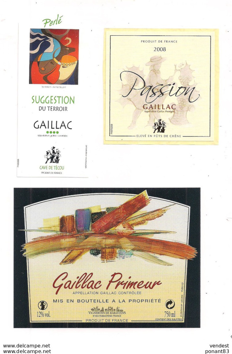 3 étiquettes Gaillac - Passion 2008 - Perlé Suggestion Du Terroir Et Primeur - - Gaillac