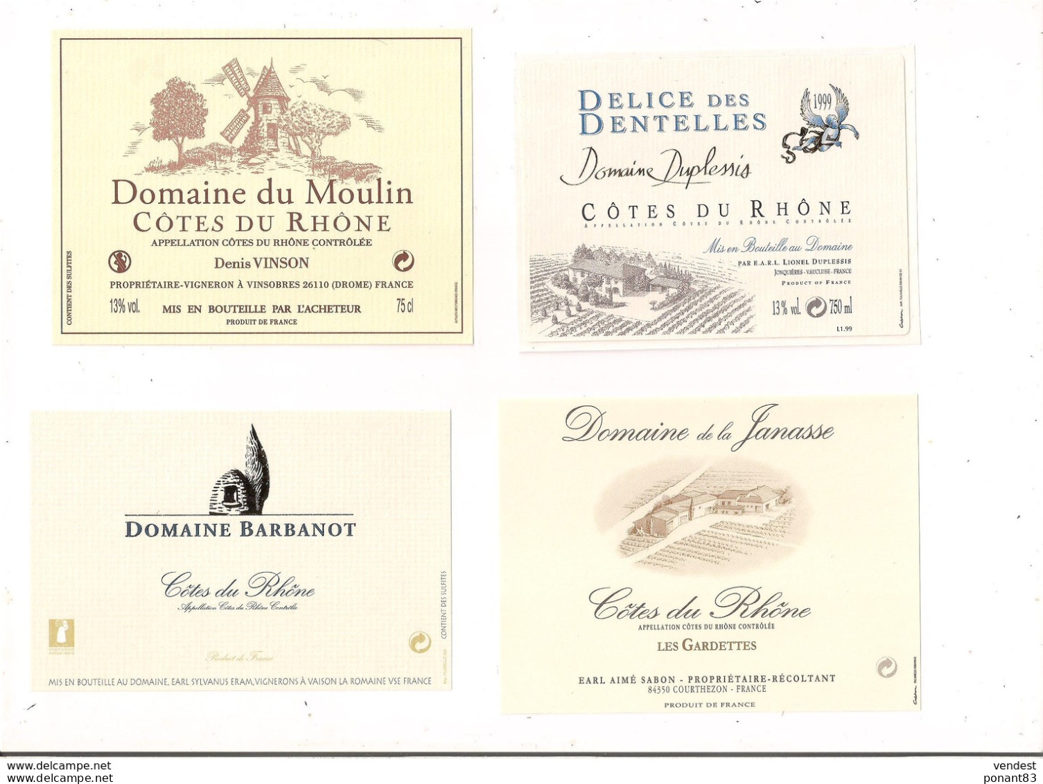 Lot D' étiquettes Côtes Du Rhône - Domaine Du Moulin, Barbanot, Duplessis, De La Janasse.... - Côtes Du Rhône