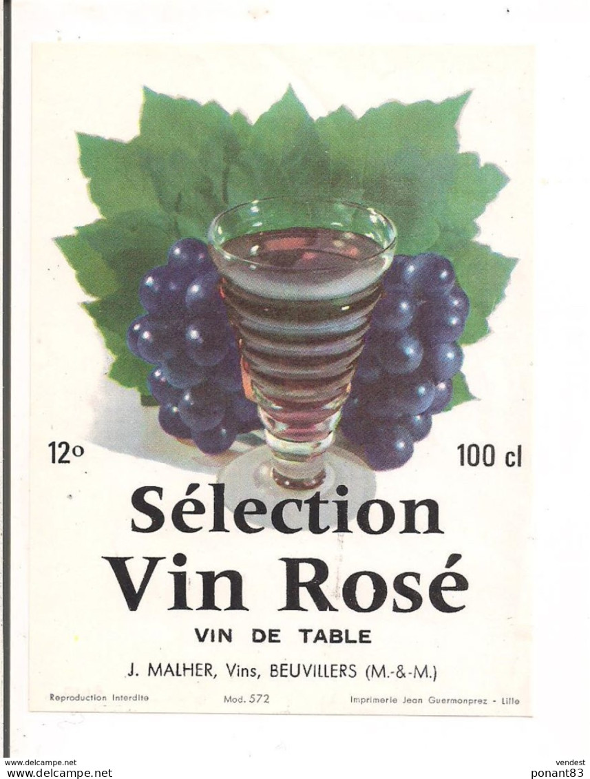 Etiquette  Sélection - Vin Rosé - J.Malher - Beuvillers - Imp. Jen Guermonprez - - Pink Wines