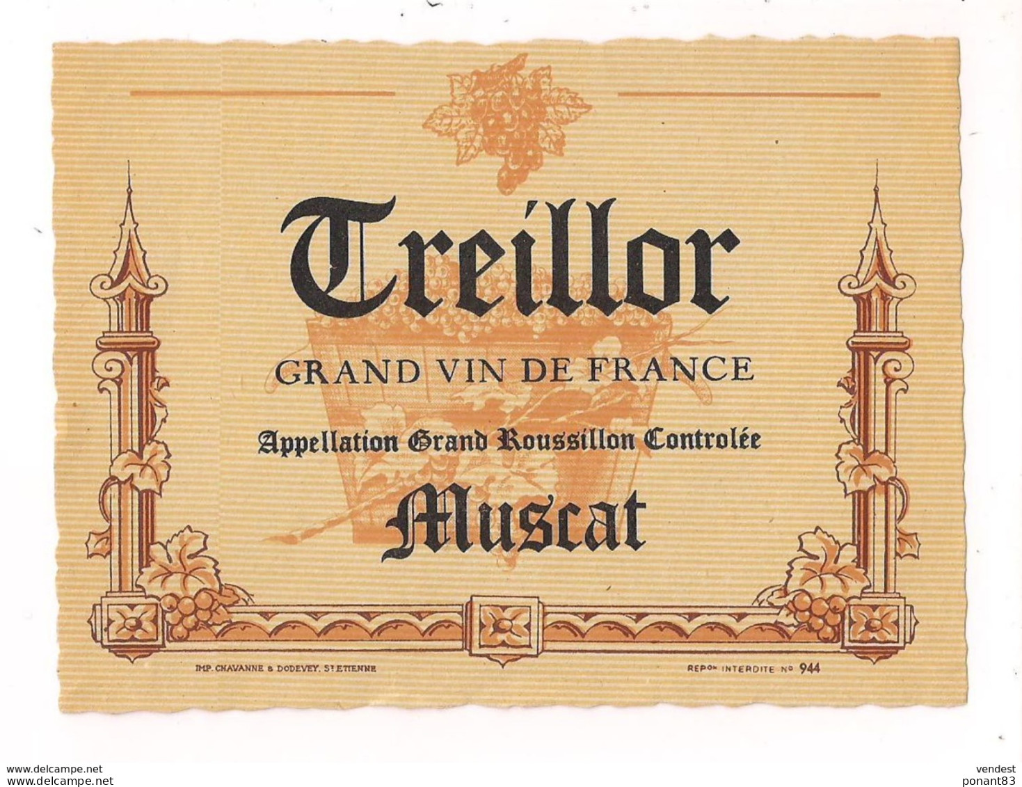 Etiquette  Treillor - Grand Roussillon - Muscat -  Imp. Chavannne & Dodevey - - Languedoc-Roussillon