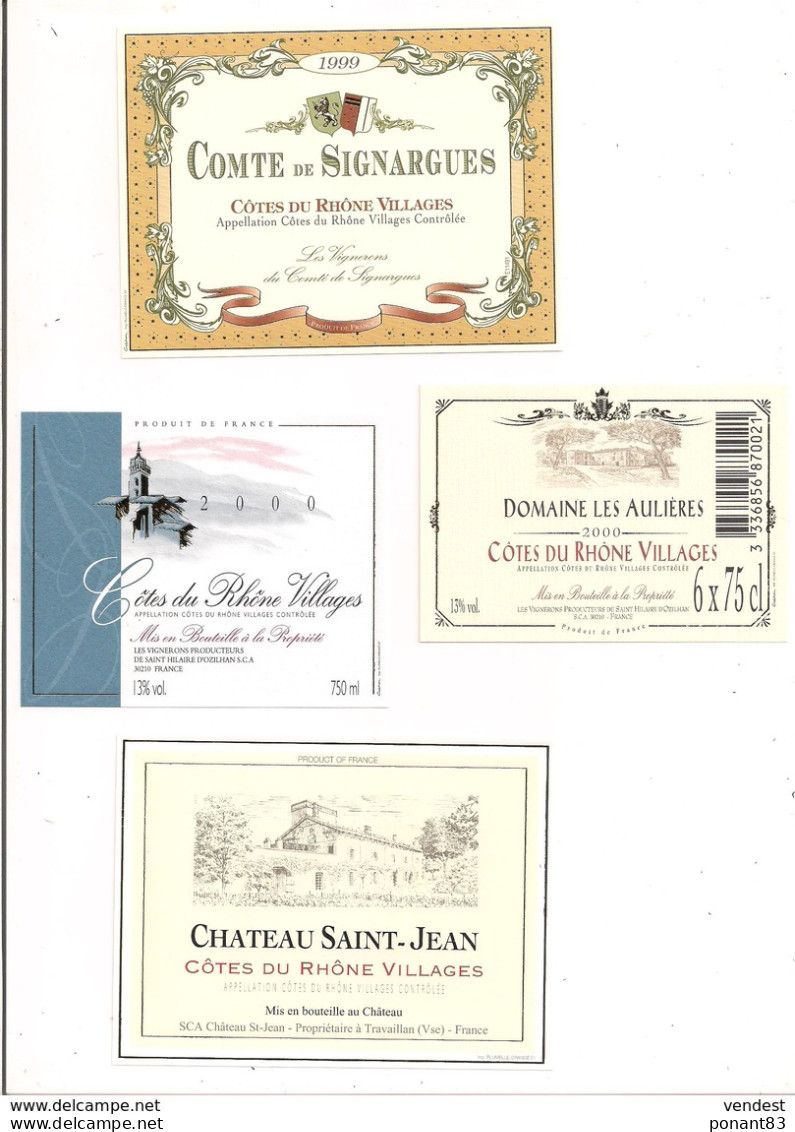 Etiquettes  Côtes Du Rhône Villages: Comte De Signargues 1999, Domaine Les Aulières 2000, Château St Jean - - Côtes Du Rhône