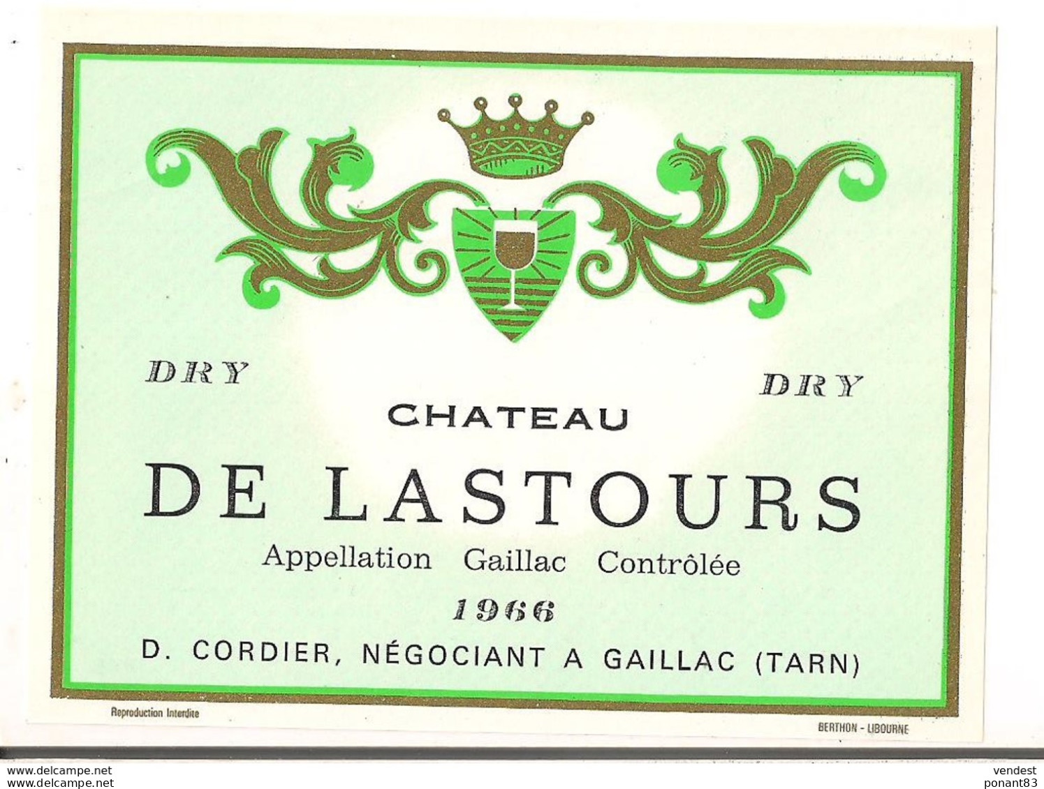 Etiquette  Château De Lastours - Gaillac - 1966 - D.Cordier - - Gaillac