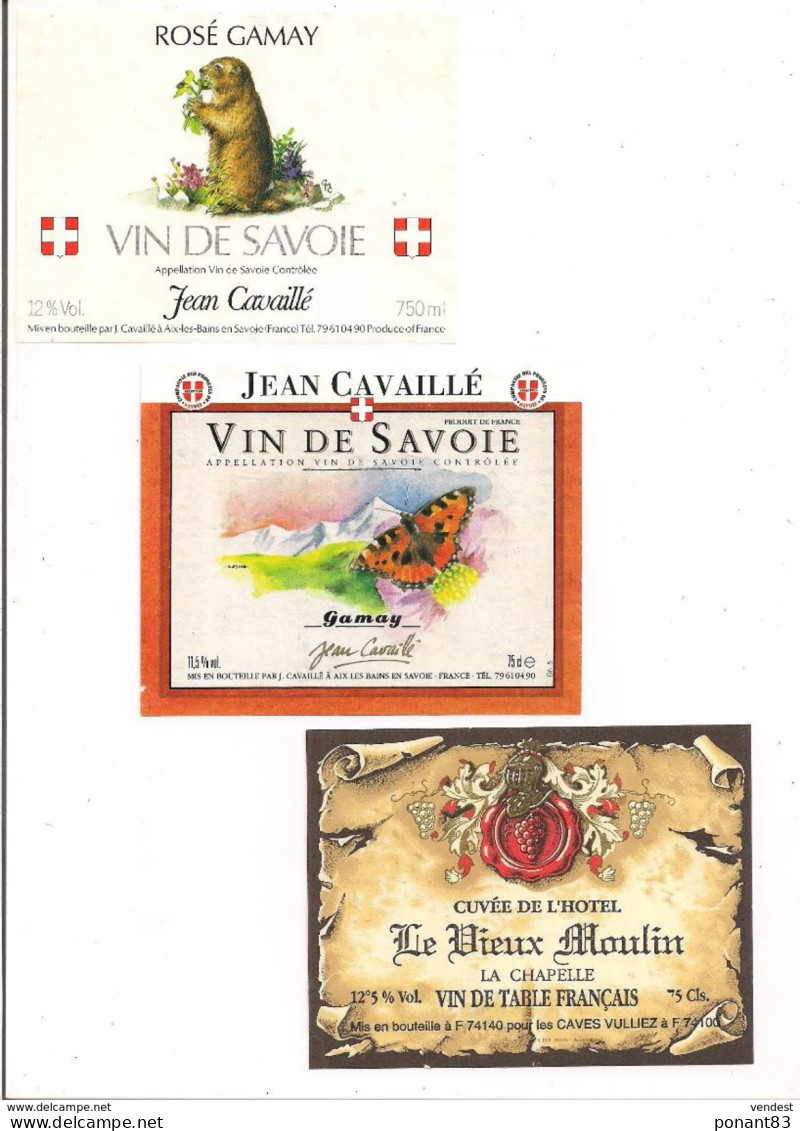 Etiquettes Décollées Rosé Gamay Et Gamay Jean Cavaillé Vin De Savoie Et Le Vieux Moulin Caves Vulliez - - Verzamelingen, Voorwerpen En Reeksen