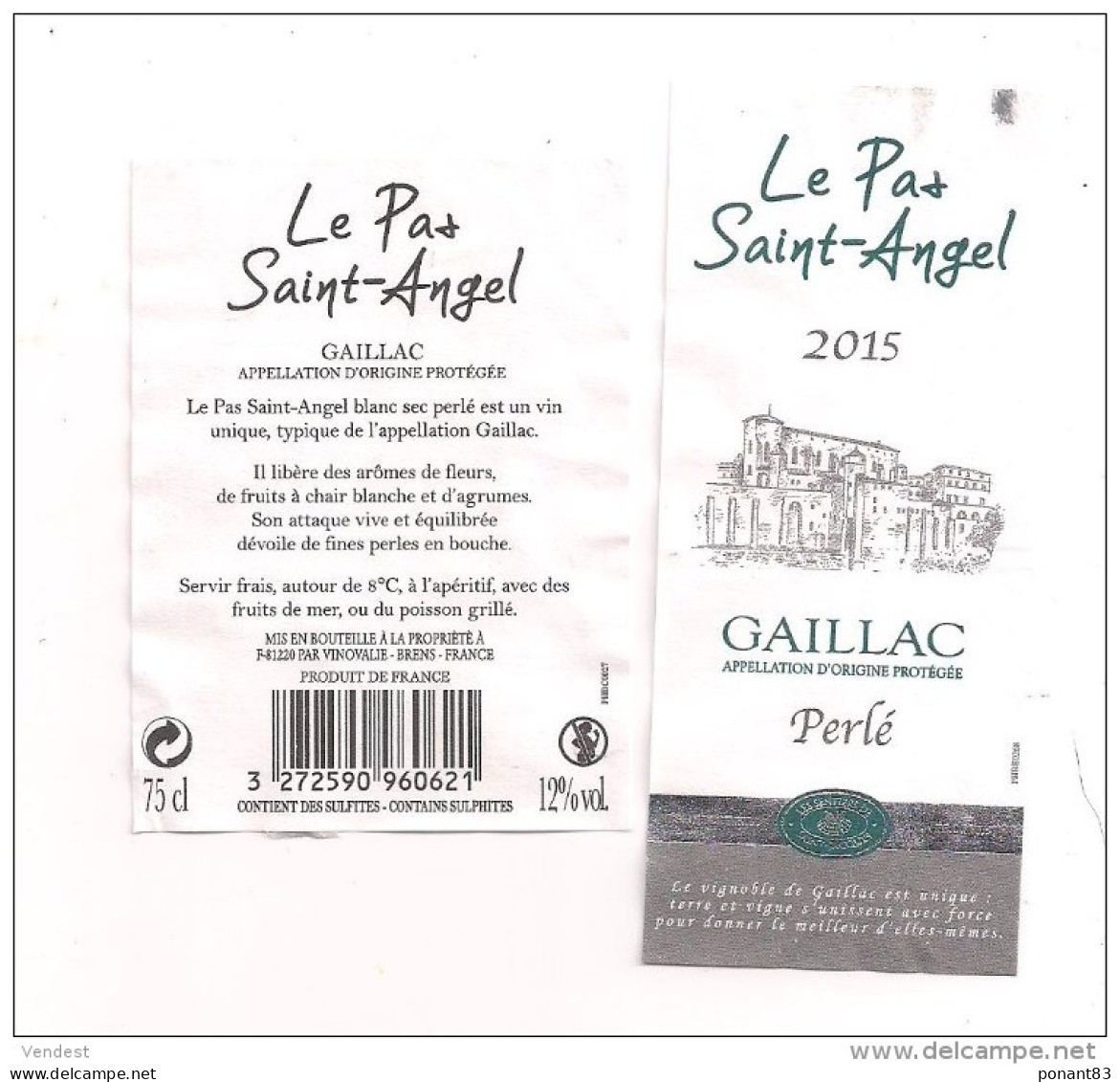 Etiquette  Décollée   GAILLAC Le Pas De Saint-Angel - Perlé - 2015 - - Gaillac