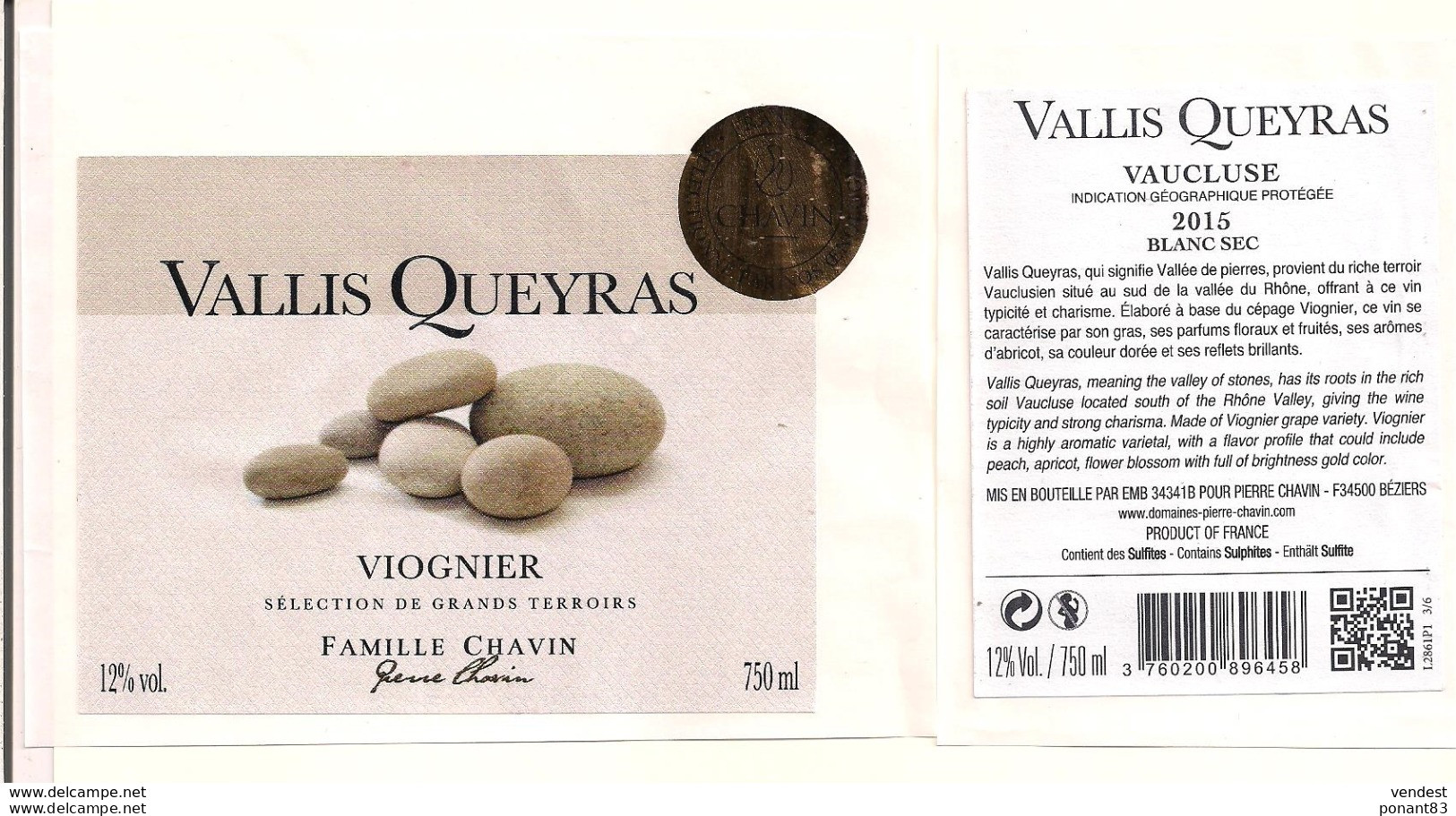 Etiquette  Décollée " Vallis Queyras " - Viognier - 2015 - Vaucluse I.G.P. - - White Wines