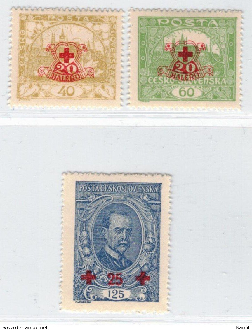 Tchécoslovaquie 1920 Mi 196-8 (Yv 182-4), (MH)* Trace De Charniere - Unused Stamps