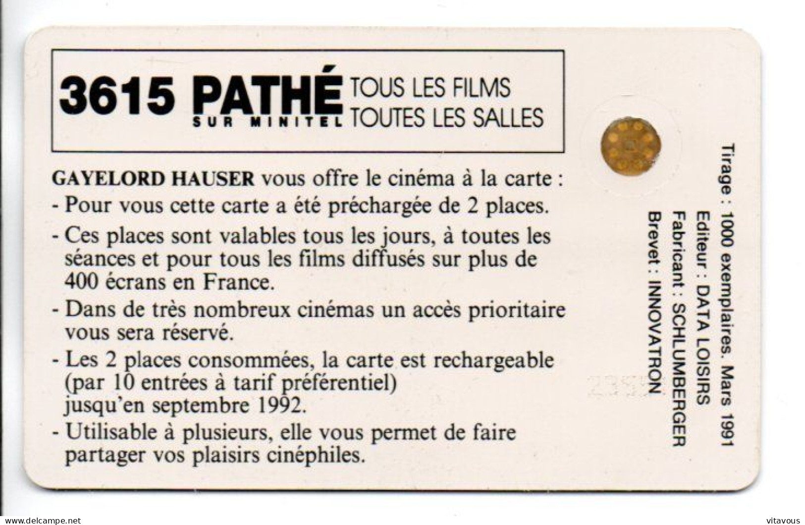 Carte Pathé Cinéma Gayelord  21 Puce Film  France   (salon 557) - Entradas De Cine