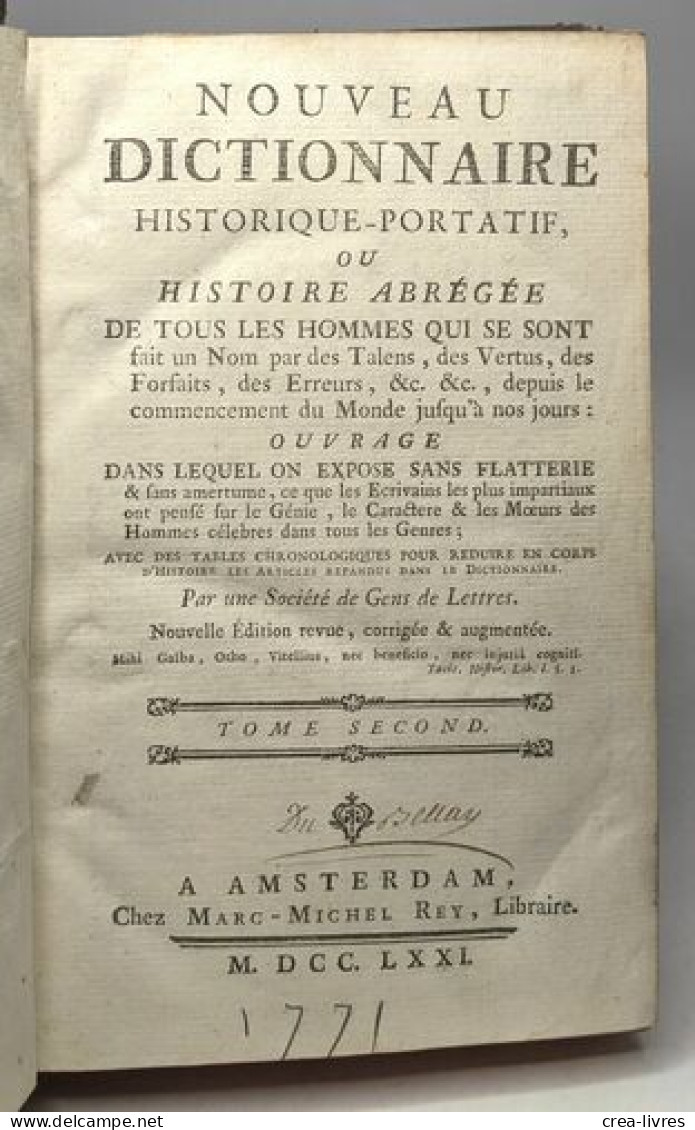 Nouveau Dictionnaire Historique-portatif Ou Histoire Abrégée - TOME SECOND - Dictionnaires