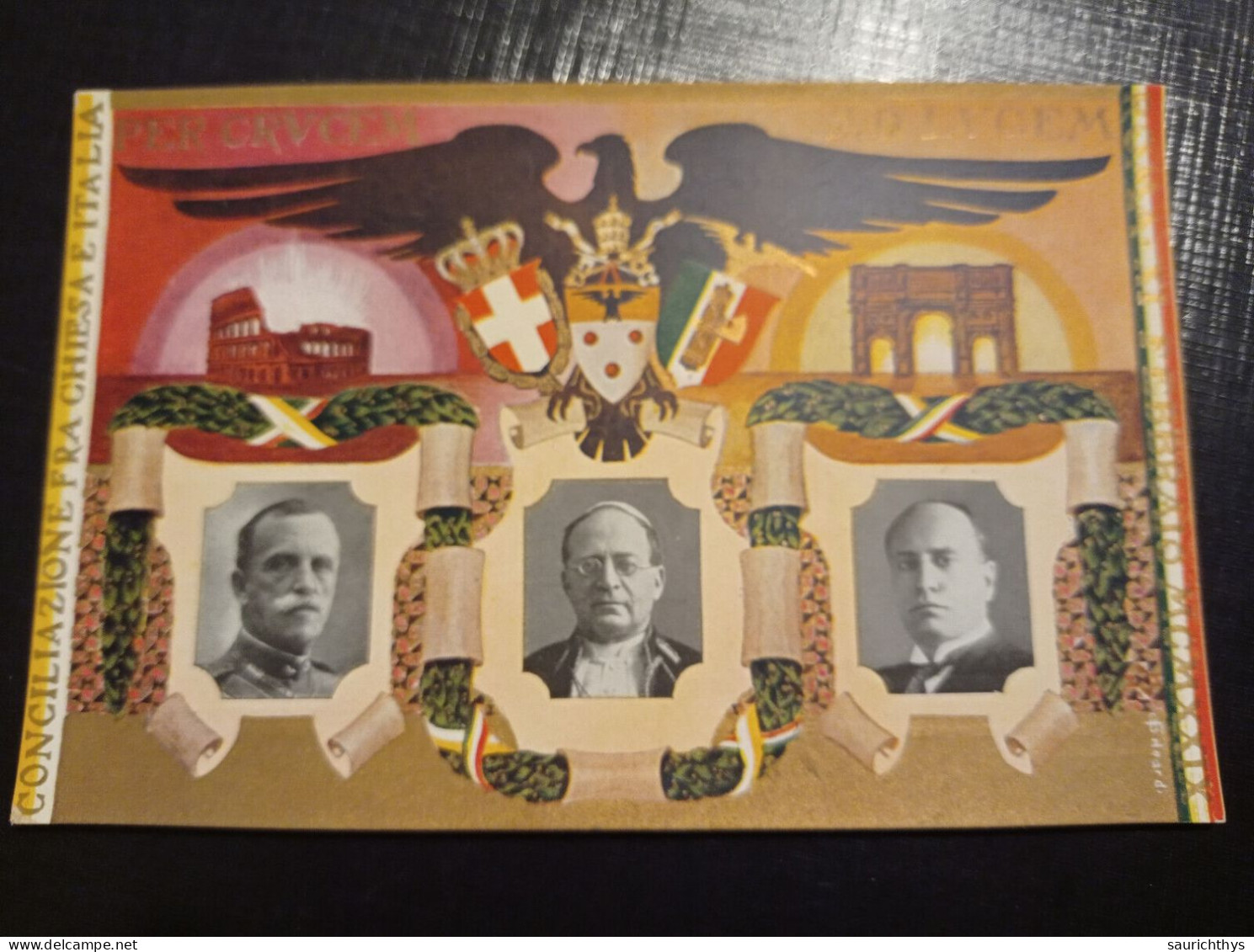 Cartolina Benito Mussolini La Conciliazione Del 1929 Con Papa Pio XI Fascismo Fascista PNF - Hommes Politiques & Militaires