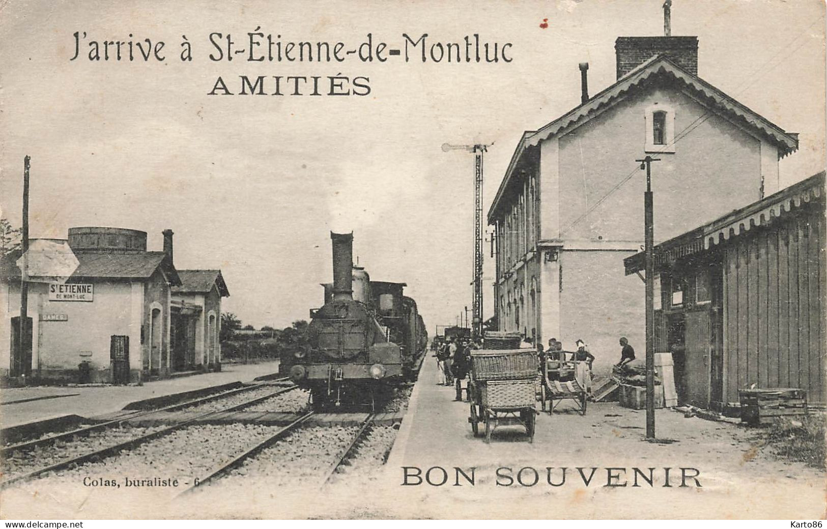 St étienne De Montluc * La Gare , Arrivée Train Locomotive Amchine * Ligne Chemin De Fer Loire Inférieure - Saint Etienne De Montluc