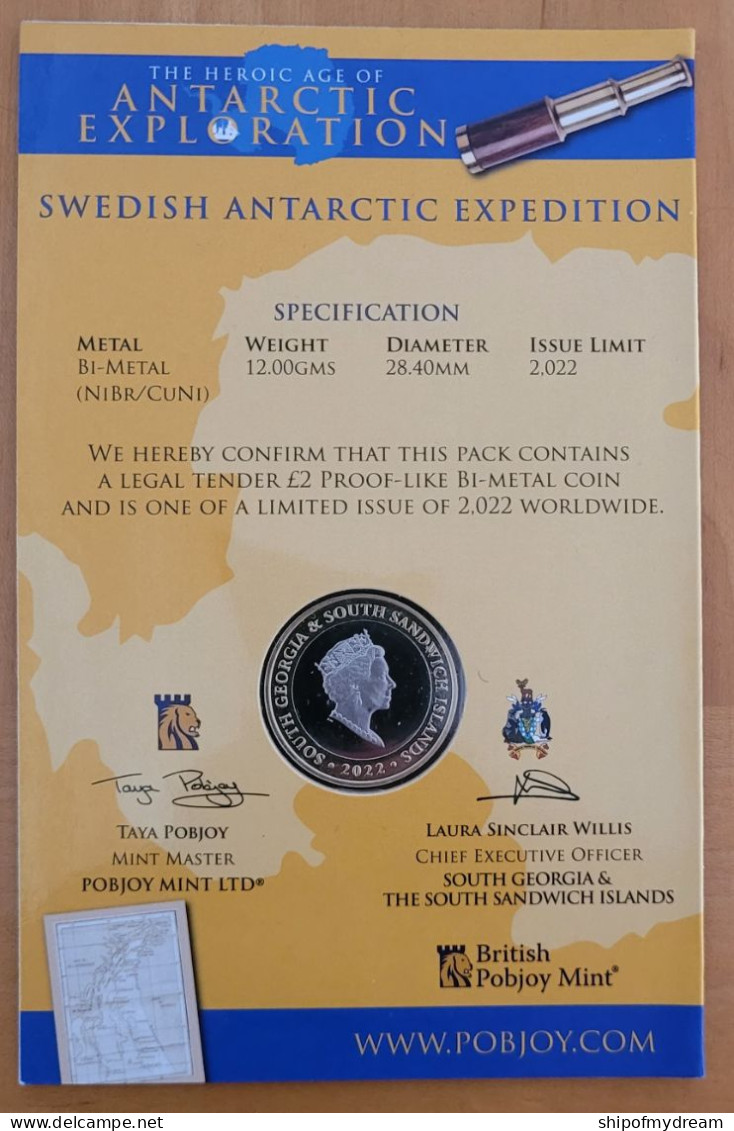 South Georgia & South Sandwich 2 Pounds 2022: The Heroic Age Of Antarctic Exploration - Swedish. Issued=2022 - Autres – Amérique