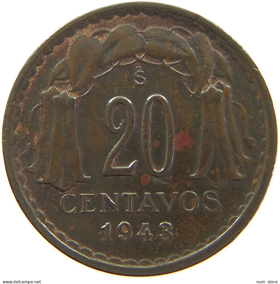 CHILE 20 CENTAVOS 1943  #MA 067162 - Cile