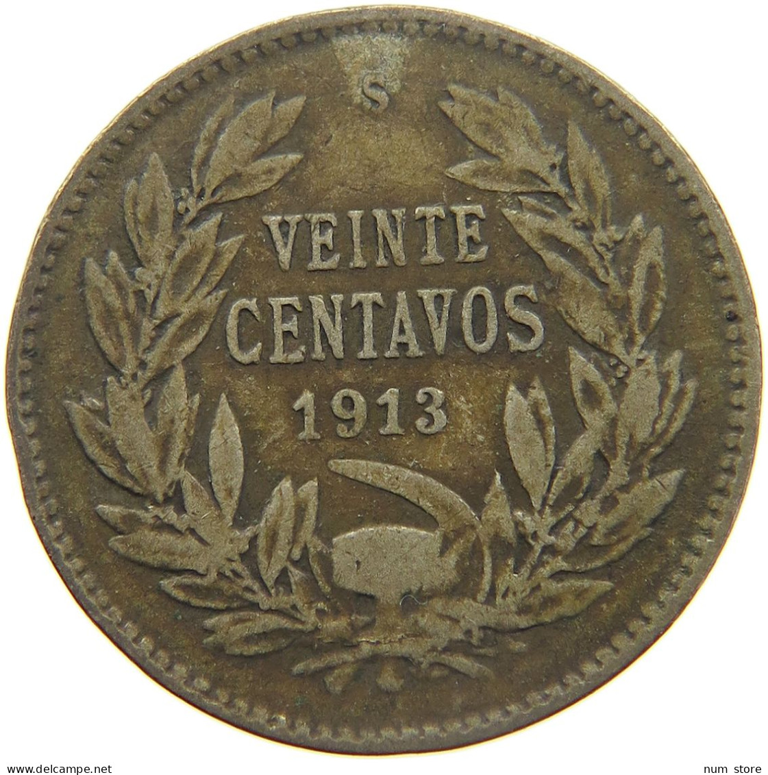 CHILE 20 CENTAVOS 1913  #MA 025220 - Chili
