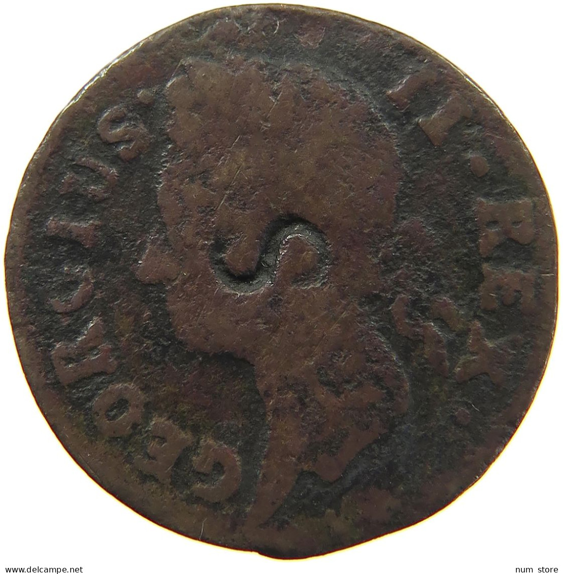 IRELAND FARTHING 1744 GEORGE II. 1727-1760.COUNTERMARKED S #MA 103870 - Irlande