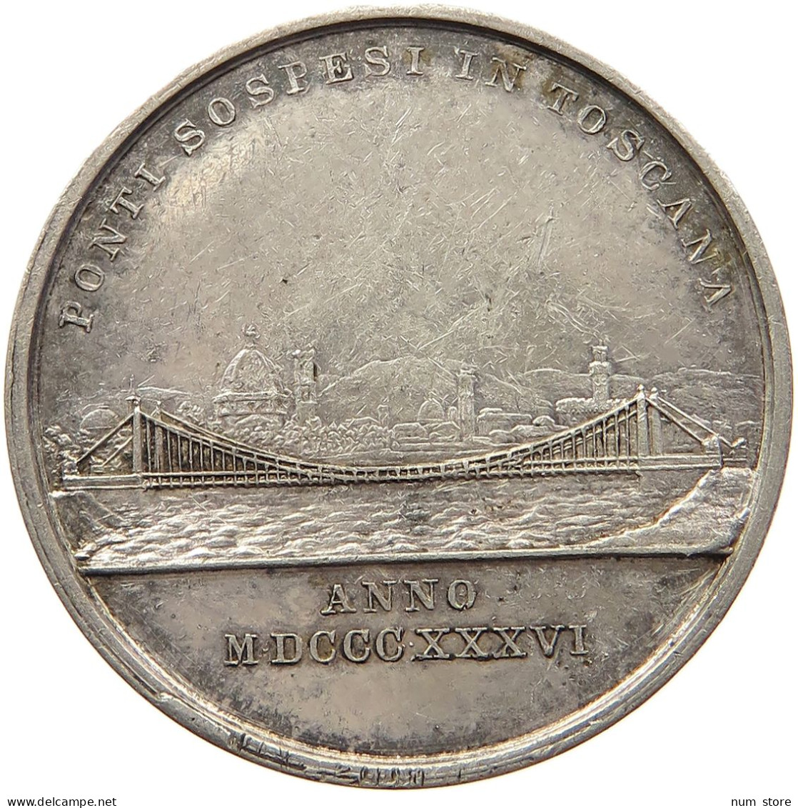 ITALY STATES FLORENCE MEDAL 1836 LEOPOLD II., 1824 - 1859. AUF DIE ERRICHTUNG DER HÄNGEBRÜCKE ÜBER DEN ARNO #MA 072580 - Andere & Zonder Classificatie