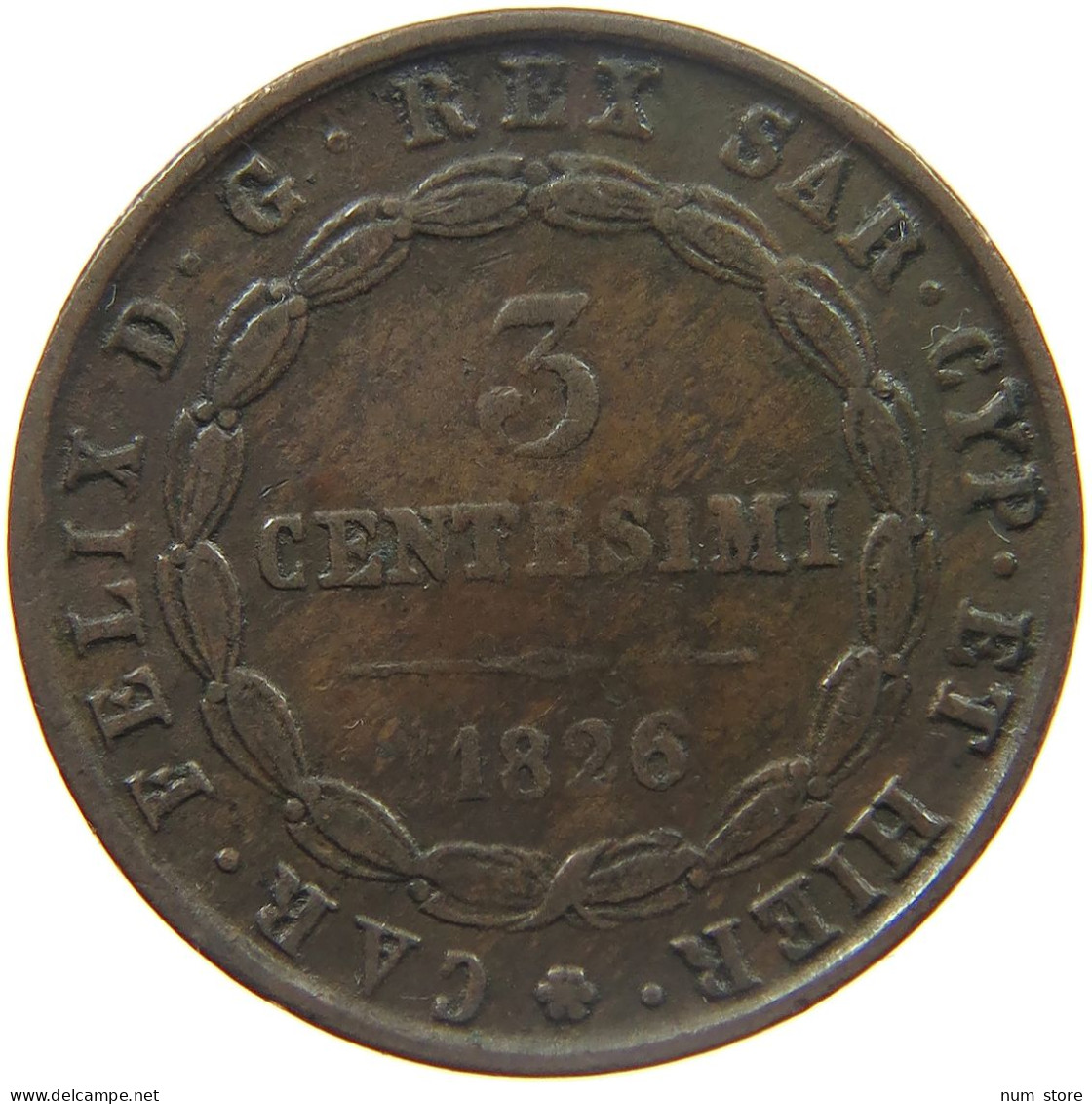 ITALY SARDINIA 3 CENTESIMI 1826 CARLO FELICE 1821-1831 #MA 024516 - Piémont-Sardaigne-Savoie Italienne