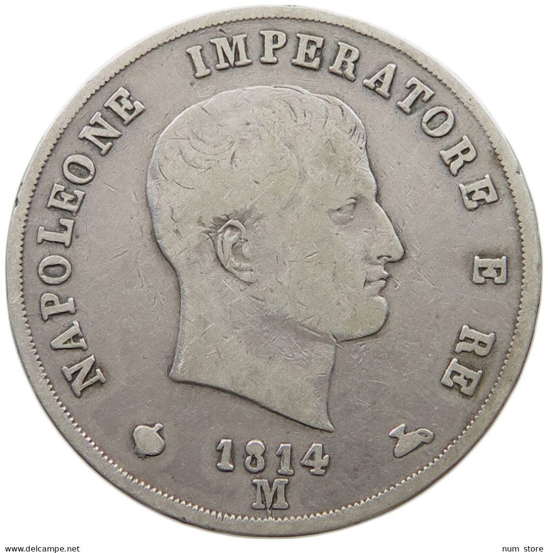 ITALY 5 LIRE 1814 M NAPOLEONISCHES KÖNIGREICH, NAPOLEON I. BONAPARTE, 1804-1814 SEHR SELTEN #MA 000558 - Napoleonic