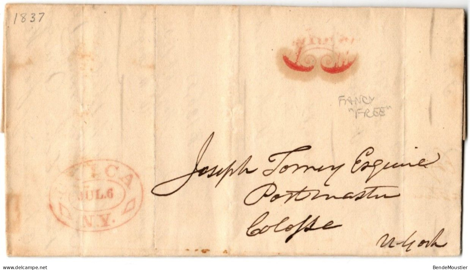 (N45) USA Cover 1837 - Utica - Colopse  N.Y.- Supreme Court Clerk's Office - Bank Of Salinas - Fancy Free - Quality. - …-1845 Préphilatélie