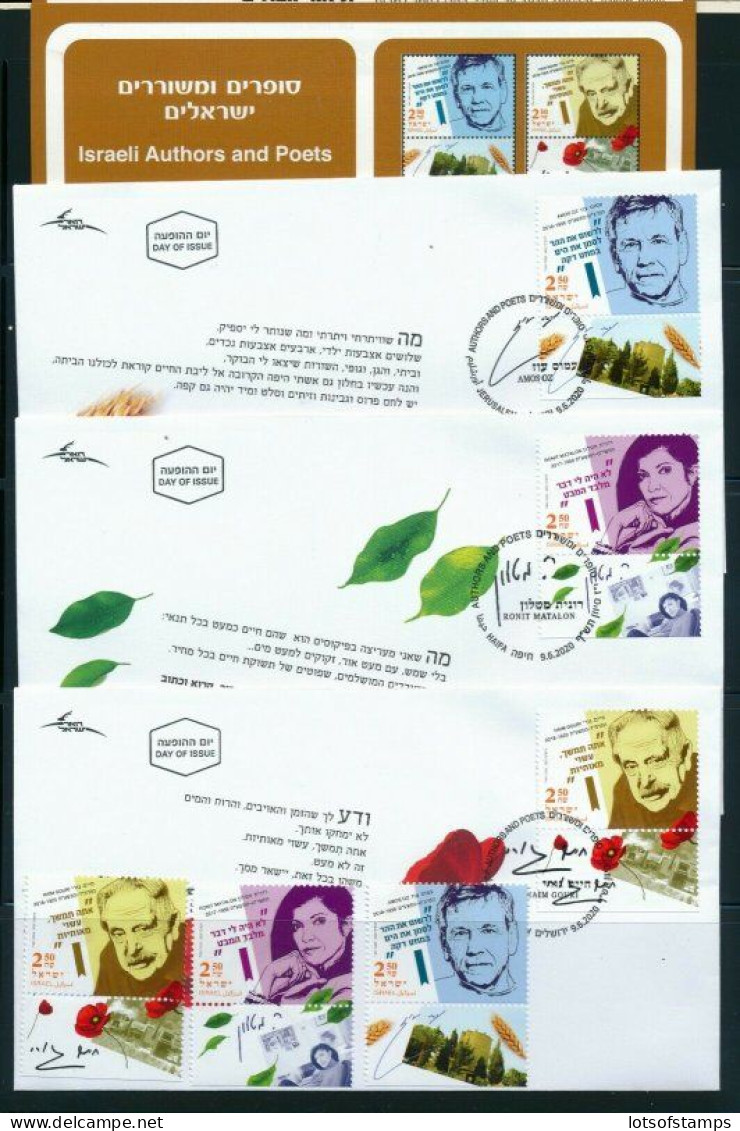 ISRAEL 2020 AUTHORS & POETS STAMPS MNH + FDC's + POSTAL SERVICE BULLETIN - Ongebruikt