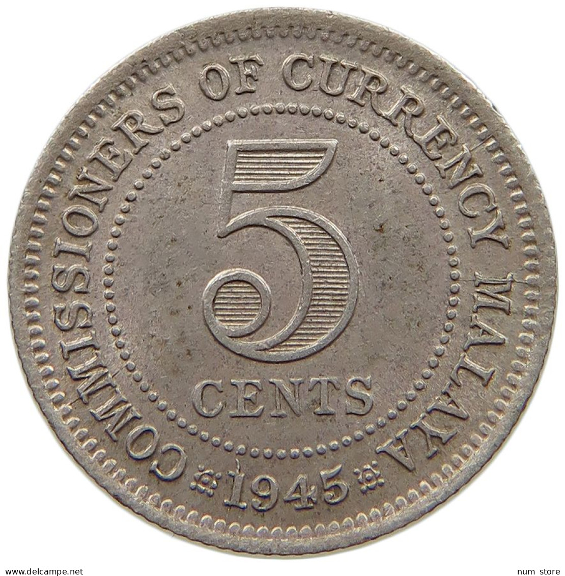 MALAYA 5 CENTS 1945 GEORGE V. (1910-1936) #MA 021221 - Malaysie