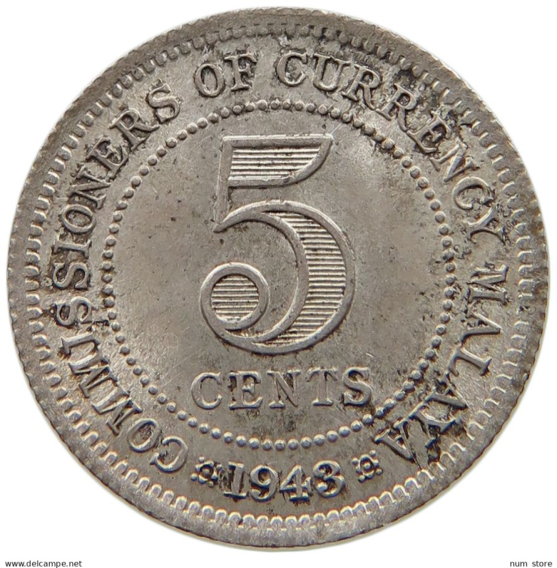 MALAYA 5 CENTS 1943 GEORGE V. (1910-1936) #MA 021224 - Malaysie