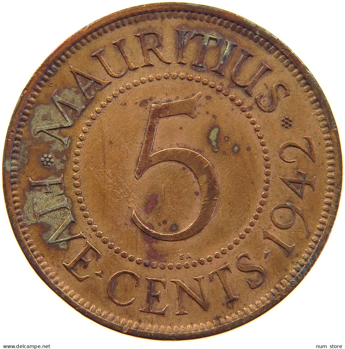 MAURITIUS 5 CENTS 1942 GEORGE VI. (1936-1952) #MA 065880 - Mauricio