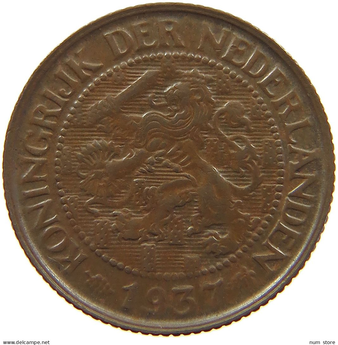 NETHERLANDS CENT 1937 WILHELMINA 1890-1948 #MA 067262 - 1 Centavos