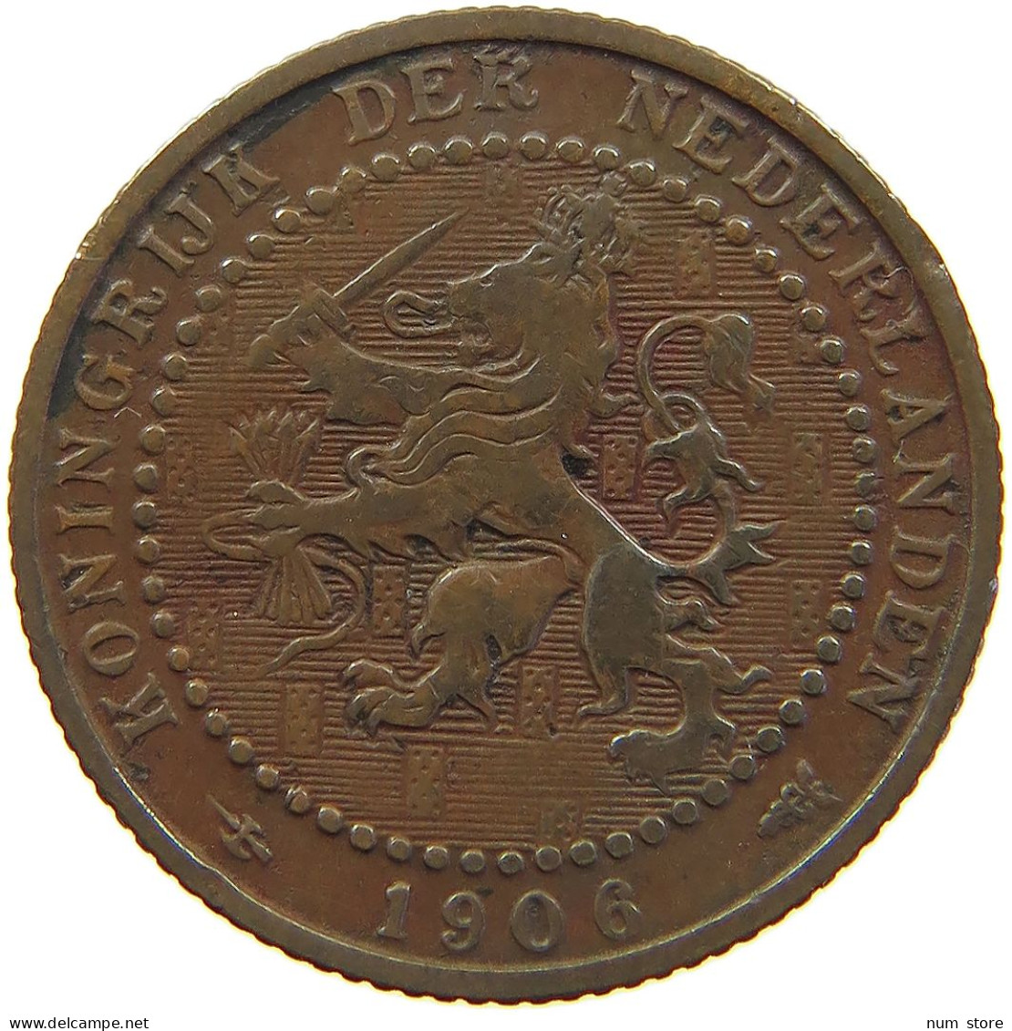 NETHERLANDS CENT 1906 WILHELMINA 1890-1948 #MA 067269 - 1 Centavos