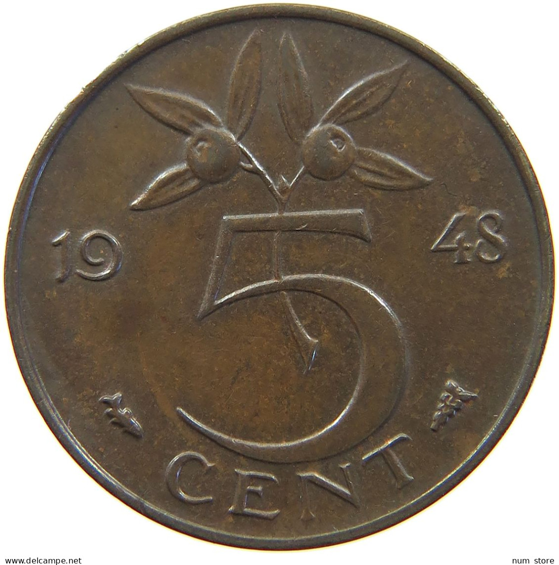 NETHERLANDS 5 CENTS 1948 WILHELMINA 1890-1948 #MA 067252 - 5 Cent
