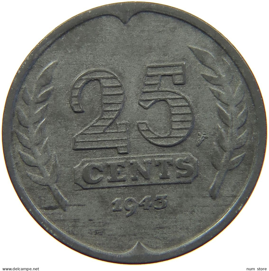 NETHERLANDS 25 CENTS 1943 WILHELMINA 1890-1948 #MA 067225 - 25 Centavos