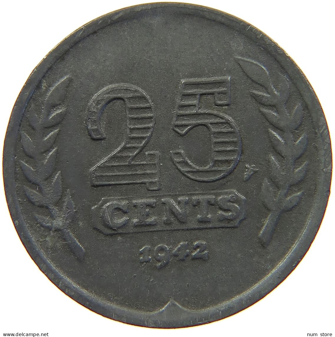 NETHERLANDS 25 CENTS 1942 WILHELMINA 1890-1948 #MA 067226 - 25 Centavos